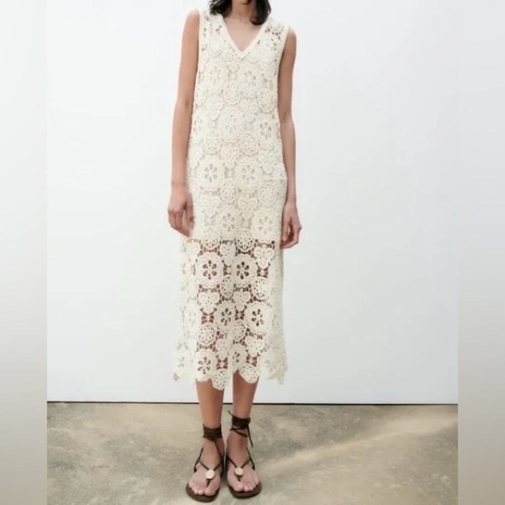 NWT! ZARA MACRAME KNIT MIDI DRESS